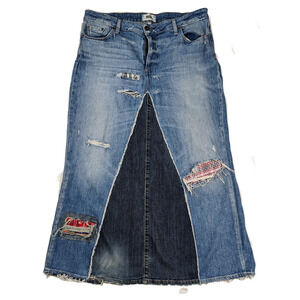REFRESHED- Paige Distressed Handcrafted Denim Midi Skirt